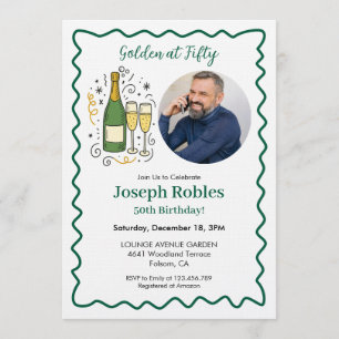 Golden at Fifty Party Photo 50th Birthday Green Invitation