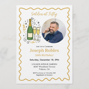 Golden at Fifty Party Photo 50th Birthday  Invitation