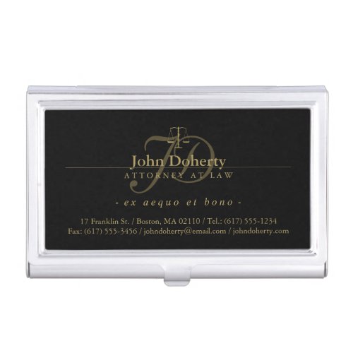 Golden Attorney at Law  Classy Scales of Justice Business Card Case