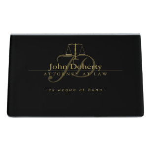 Golden Attorney at Law Classy Scales of Justice Desk Business Card Holder