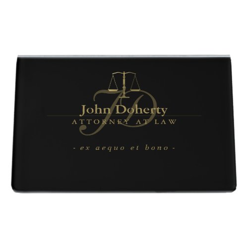 Golden Attorney at Law  Classy Scales of Justice Desk Business Card Holder