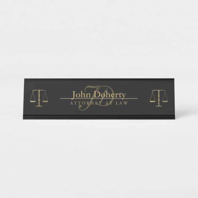 Golden ATTORNEY AT LAW | Initials Desk Name Plate (Front)