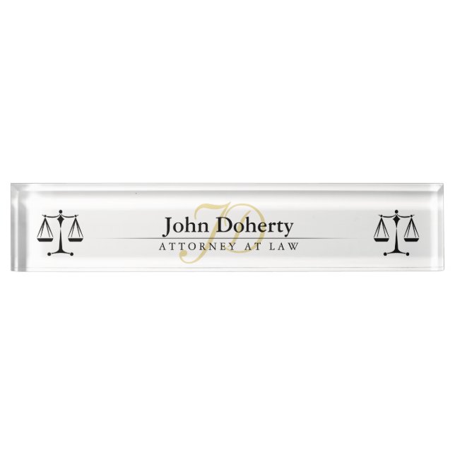 Golden ATTORNEY AT LAW | Initials Desk Name Plate (Front)