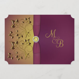 Golden Aubergine Floral Monogrammed Invitation