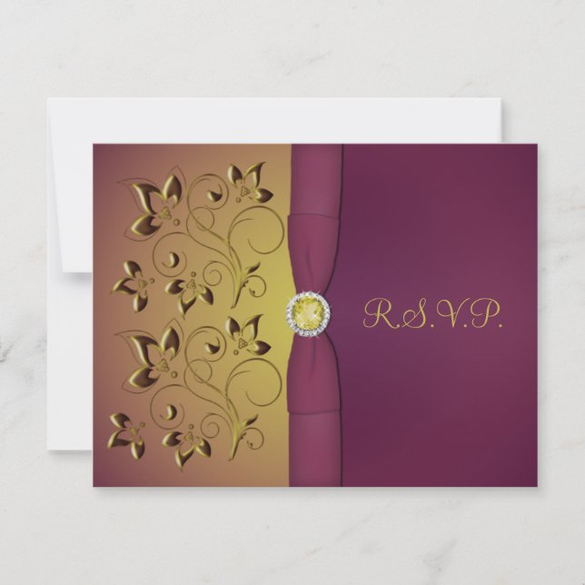 Golden Aubergine Floral RSVP Card (Front)