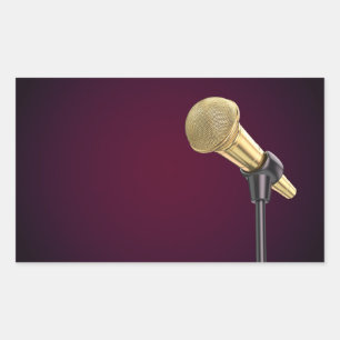 Golden audio microphone rectangular sticker