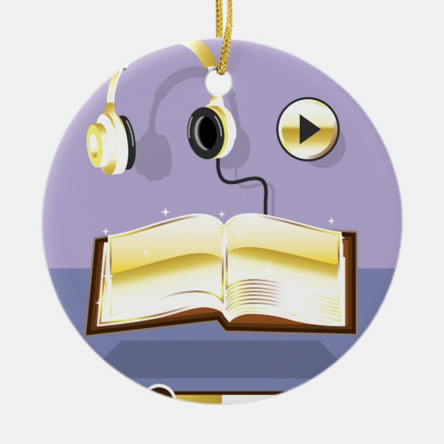 Golden Audiobook Vector Art Icon Ceramic Ornament (Front)