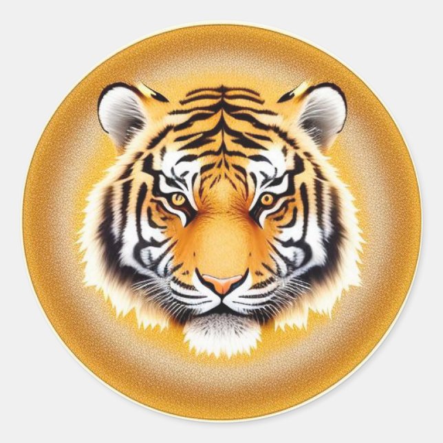 🐅 Golden Aura Tiger Head Laptop  Classic Round Sticker (Front)