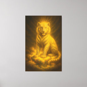 Golden Aura White Tiger – Divine Celestial Guardia Canvas Print