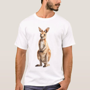 Golden Australian Kangaroo Illustration on Black T-Shirt