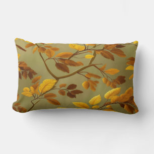Golden Autumn: A Seamless 3D Leaf Pattern Lumbar Pillow