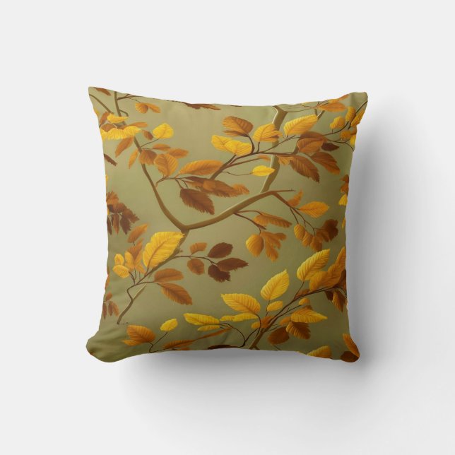Golden Autumn: A Seamless 3D Leaf Pattern  Throw Pillow (Front)