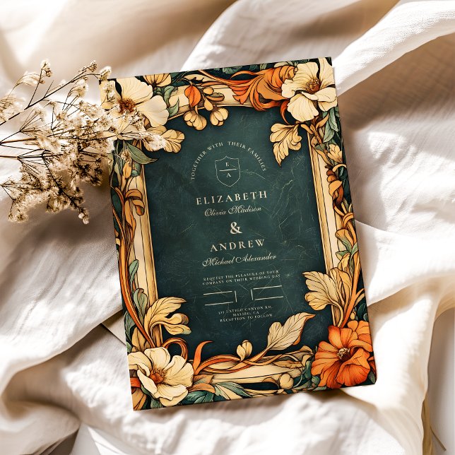 Golden Autumn Art Nouveau Wedding Invitation (Creator Uploaded)