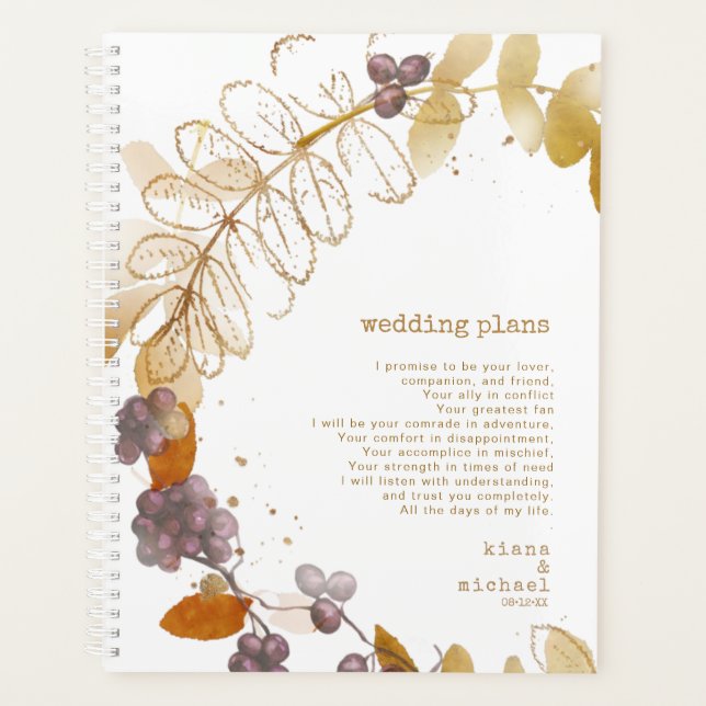 Golden Autumn Berries Wedding Plans ID655 Planner (Front)