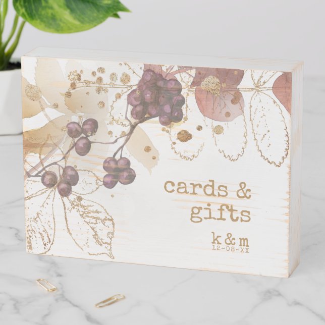 Golden Autumn Berry Wedding Cards & Gifts ID655 Wooden Box Sign (In Situ Horizontal)