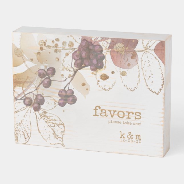 Golden Autumn Berry Wedding Favors ID655 Wooden Box Sign (Angled Horizontal)