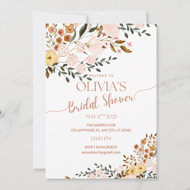 Golden Autumn Botanicals Bridal Shower Invitation (Front)
