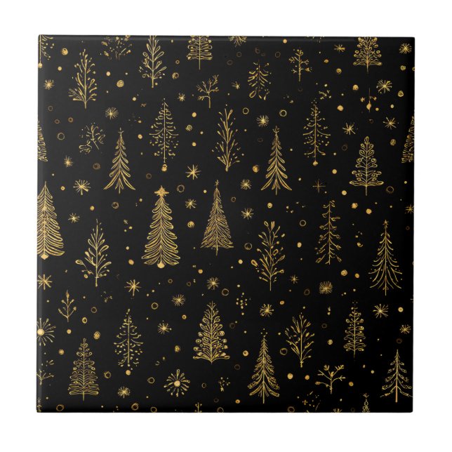 Golden Autumn Christmas Botanical Pattern (2) Ceramic Tile (Front)