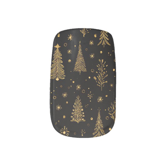 Golden Autumn Christmas Botanical Pattern (2) Minx Nail Art (Left Thumb)