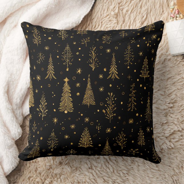 Golden Autumn Christmas Botanical Pattern (2) Throw Pillow (Blanket)