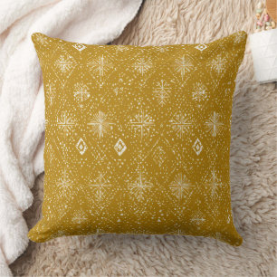 Golden Autumn Christmas Snowflake Pattern Throw Pillow