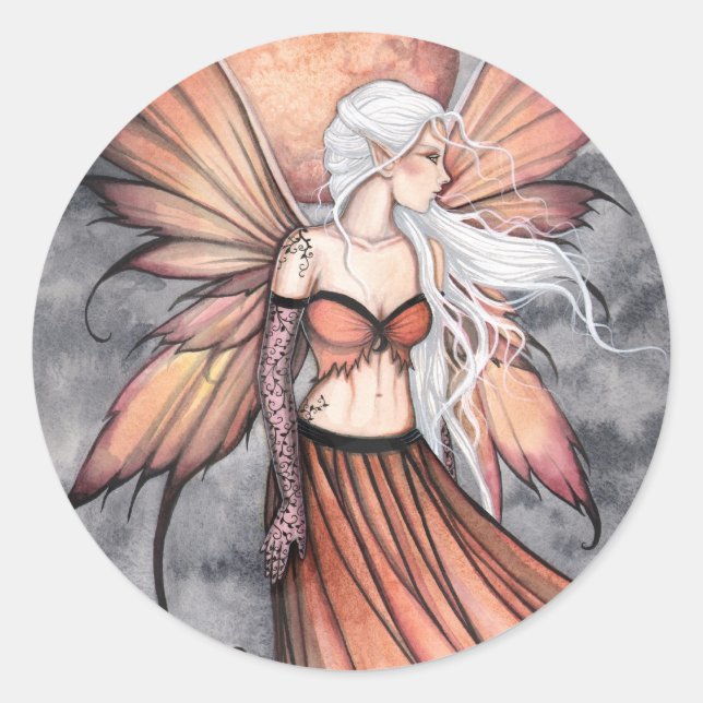 Golden Autumn Fairy Classic Round Sticker (Front)