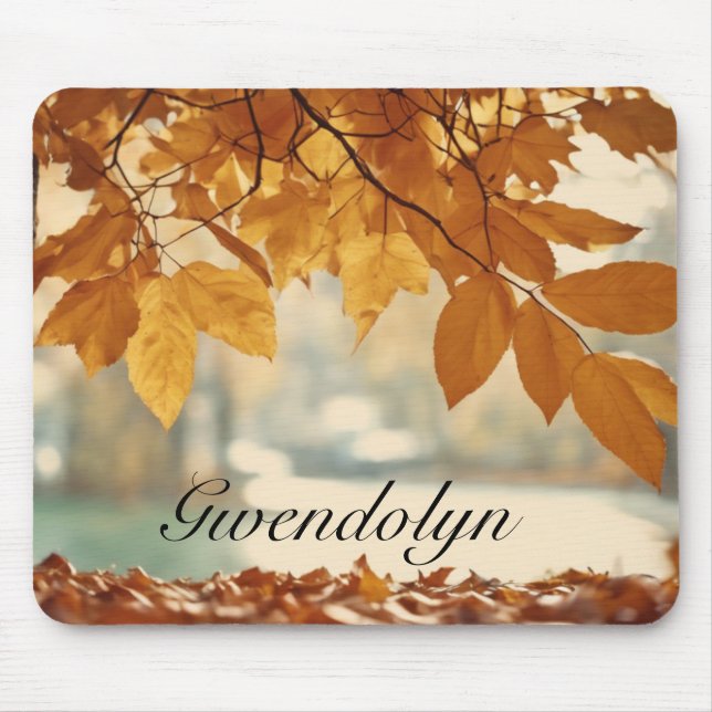 Golden Autumn Fall Leaf Nature Scenery Mouse Pad (Front)