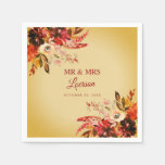 Golden Autumn Floral Mr &amp; Mrs Wedding Napkins