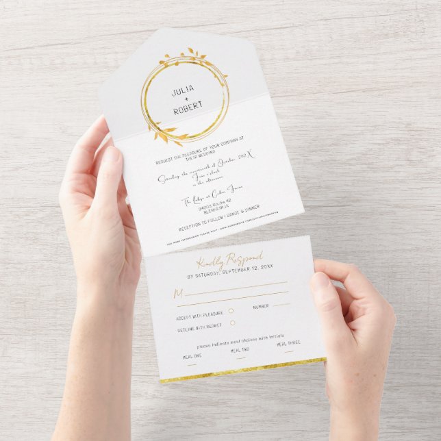 Golden Autumn Foliage Wedding All In One Invitation (Tearaway)