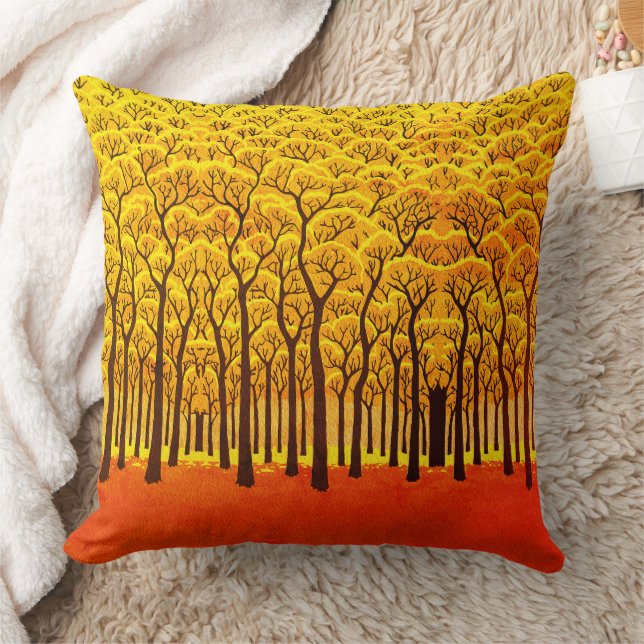 Golden Autumn Forest Throw Pillow (Blanket)