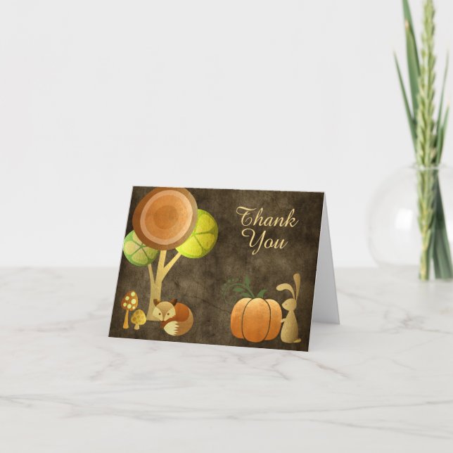 Golden Autumn Fox Bunny Woodland Animals Thank You (Front)