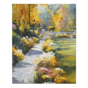 Golden Autumn Garden Pathway Scene Faux Canvas Print