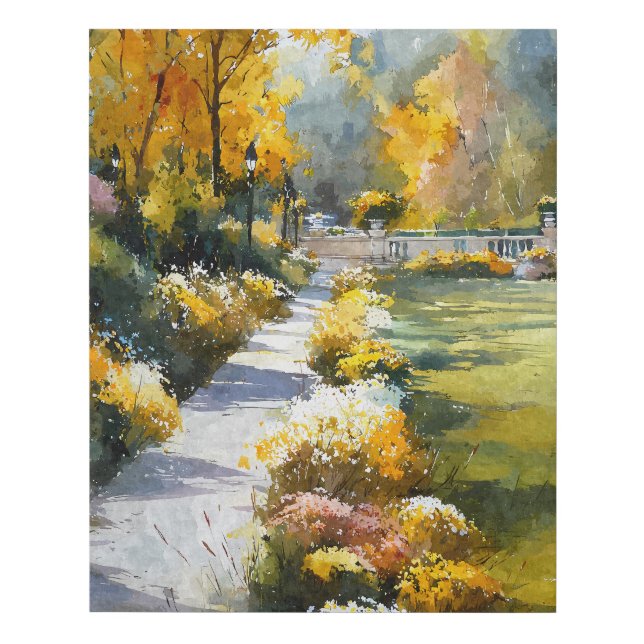 Golden Autumn Garden Pathway Scene Faux Canvas Print (Front)