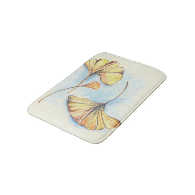Golden Autumn Ginkgo Leaves Bathroom Mat (Angled)
