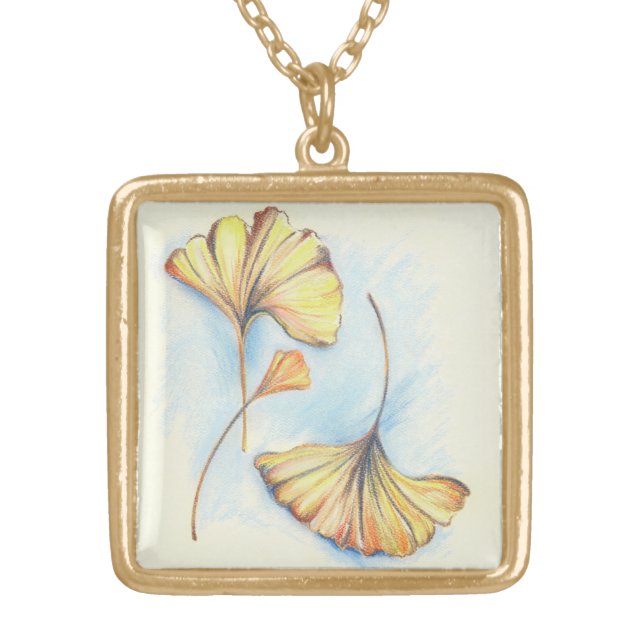 Golden Autumn Ginkgo Leaves Gold Plated Necklace (Front)