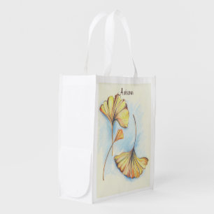 Golden Autumn Ginkgo Leaves Grocery Bag
