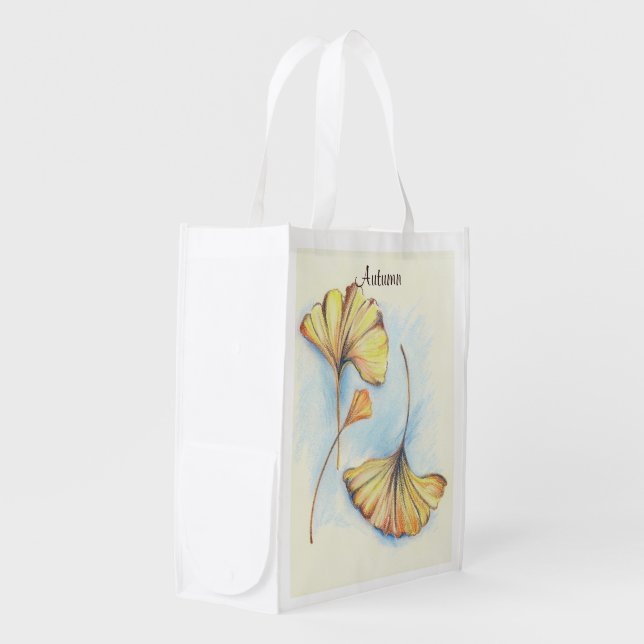 Golden Autumn Ginkgo Leaves Grocery Bag (Front Side)