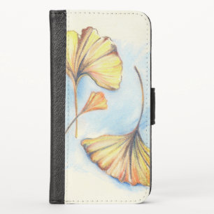 Golden Autumn Ginkgo Leaves iPhone X Wallet Case