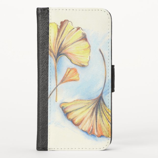 Golden Autumn Ginkgo Leaves iPhone Wallet Case (Front)