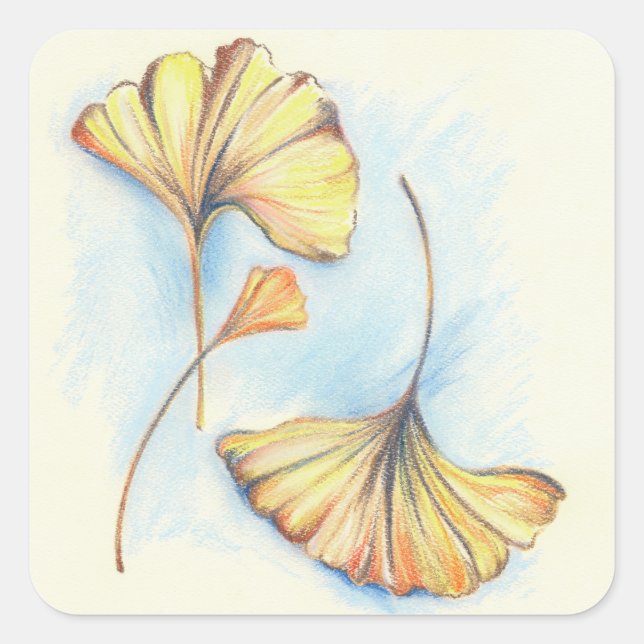 Golden Autumn Ginkgo Leaves Square Sticker (Front)