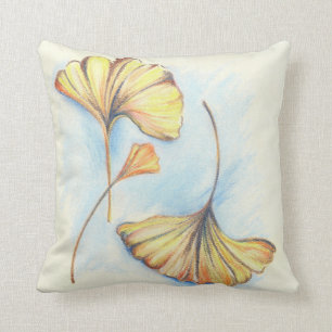 Golden Autumn Ginkgo Leaves Throw Pillow