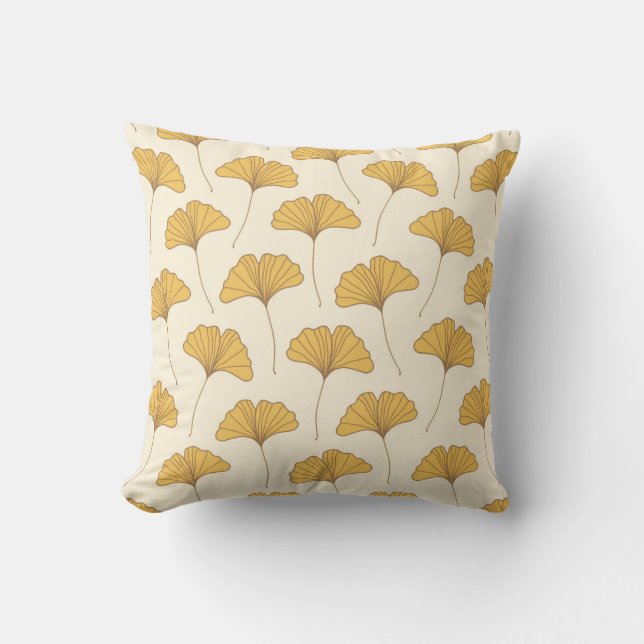 Golden Autumn Ginkgo Leaves Throw Pillow (Front)