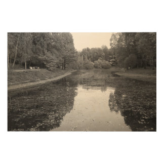 Golden Autumn Lake - Black & White Nordic Edition Wood Wall Art