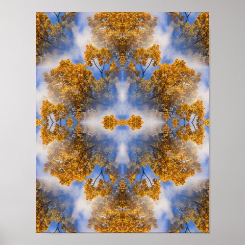 Golden Autumn Leaves Blue Sky Abstract    Poster