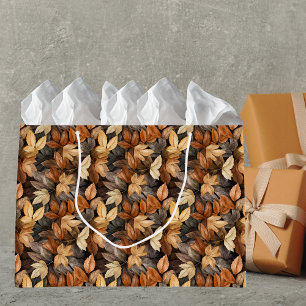 Golden Autumn Leaves Brown Fall Foliage Large Gift Bag