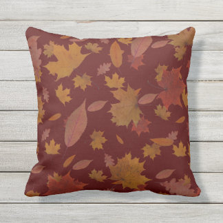 Golden Autumn Leaves on Custom Color Outdoor Pillow