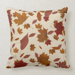 Golden Autumn Leaves on Custom Cream Color Throw Pillow