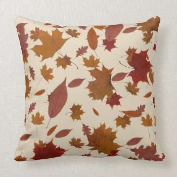 Golden Autumn Leaves On Custom Cream Color Throw Pillow by KreaturFlora at Zazzle