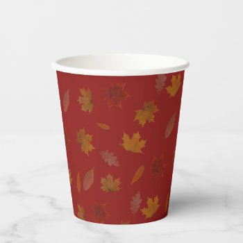 Golden Autumn Leaves On Red Custom Color Paper Cup by KreaturFlora at Zazzle