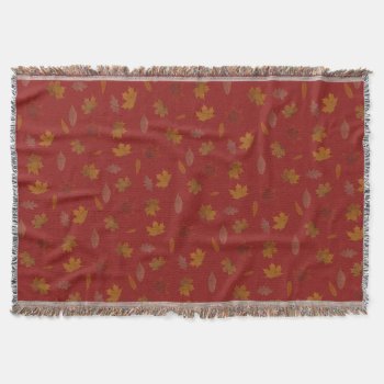 Golden Autumn Leaves On Red Custom Color Throw Blanket by KreaturFlora at Zazzle